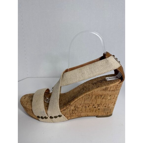 Lucky Brand Beige Strappy Cork Wedge Sandals With Studded Detail Women Size 10M - Picture 5 of 16